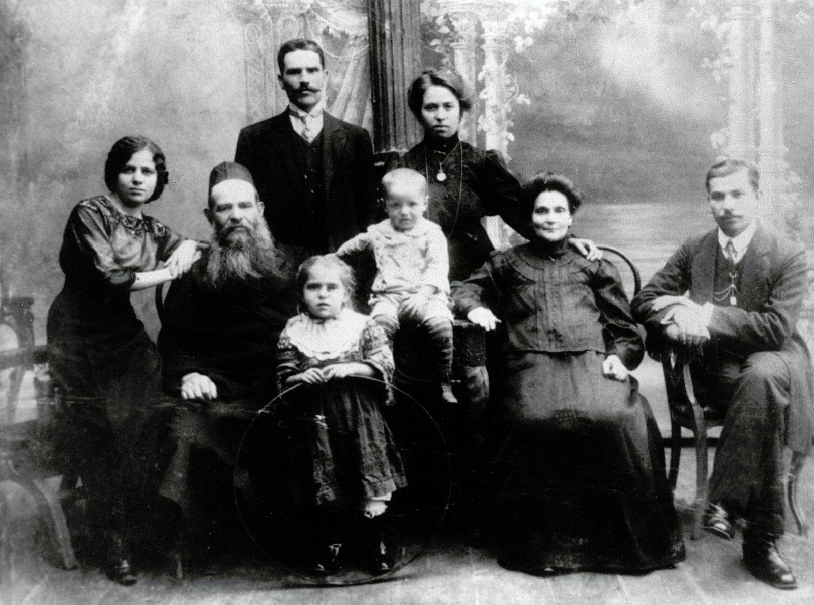 Black and white photograph of a family.